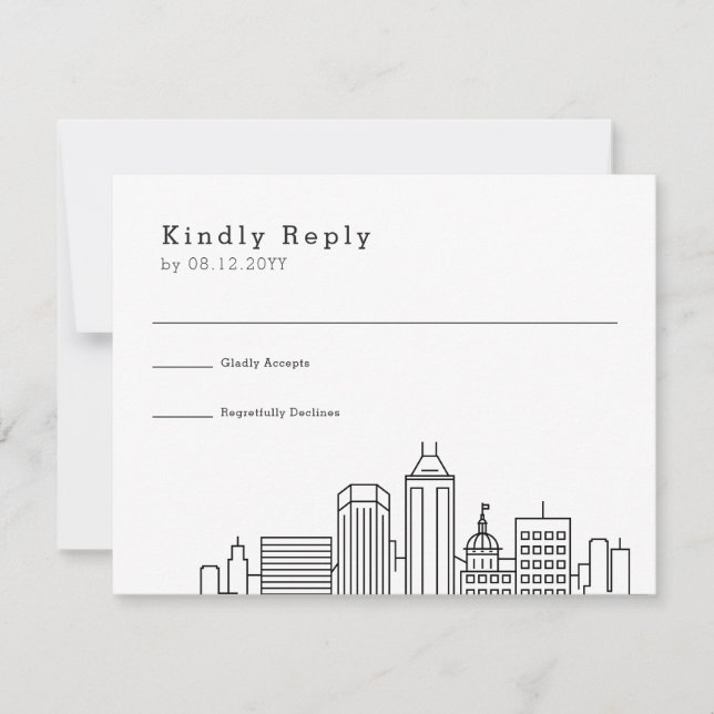 Indianapolis Wedding | Stylised Skyline RSVP (Front)