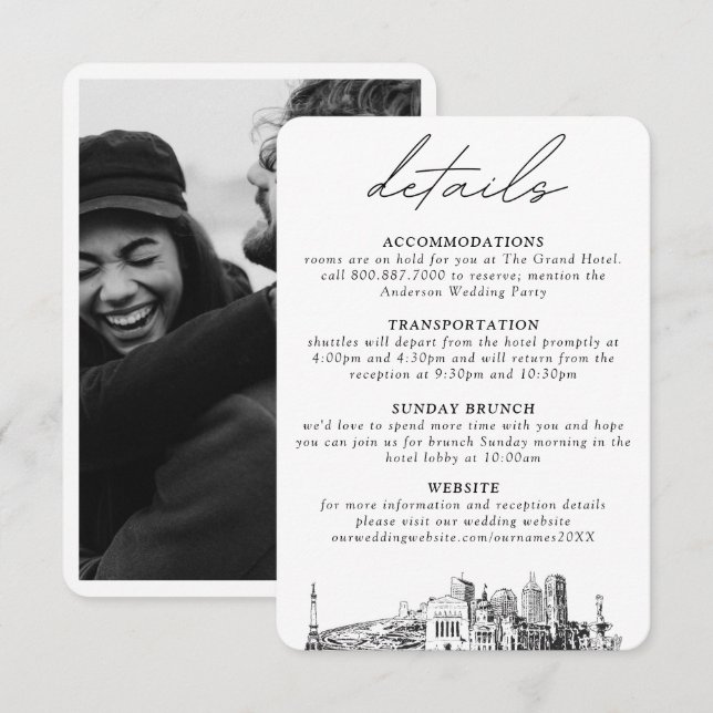 Indianapolis Wedding Vertical Details Enclosure Card (Front/Back)