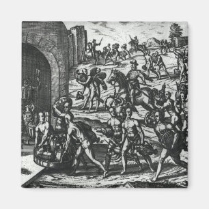 Indians bringing Balboa vases and gold objects Magnet