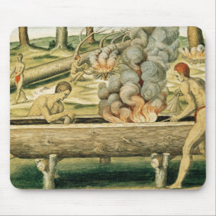 Indians Making a Dugout Canoe Mouse Mat