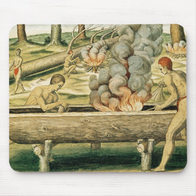Indians Making a Dugout Canoe Mouse Mat (Front)