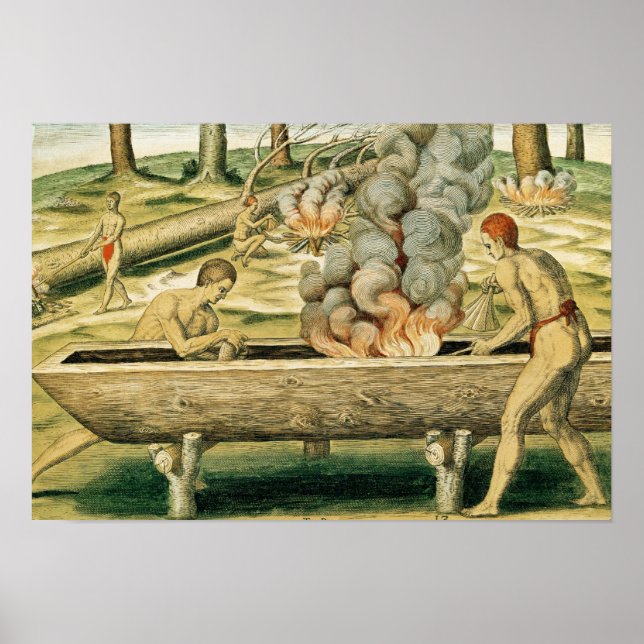 Indians Making a Dugout Canoe Poster (Front)