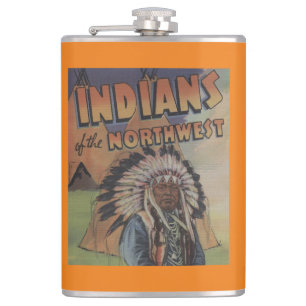 Indians of the Northwest - Indian Chief & Teepee Hip Flask