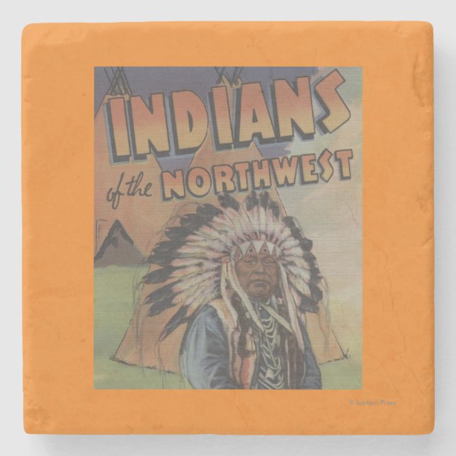 Indians of the Northwest - Indian Chief & Teepee Stone Coaster (Front)