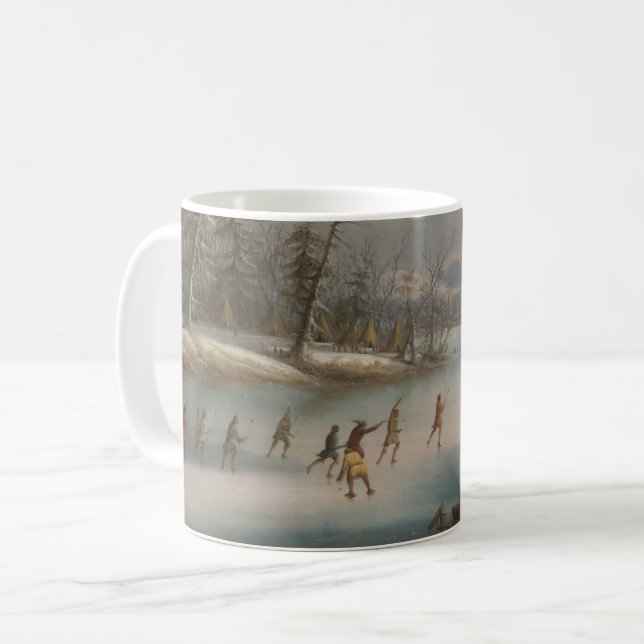 Indians Playing Lacrosse on the Ice Coffee Mug (Front Left)