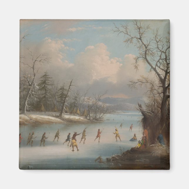Indians Playing Lacrosse on the Ice Magnet (Front)