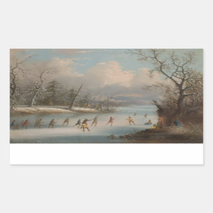 Indians Playing Lacrosse on the Ice Rectangular Sticker
