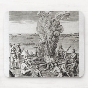 Indians praying around a fire, engraving mouse mat
