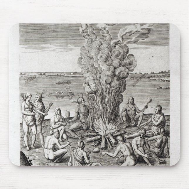Indians praying around a fire, engraving mouse mat (Front)
