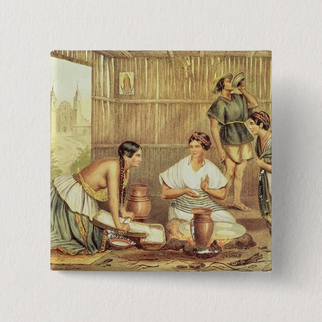 Indians Preparing Tortillas 15 Cm Square Badge (Front)