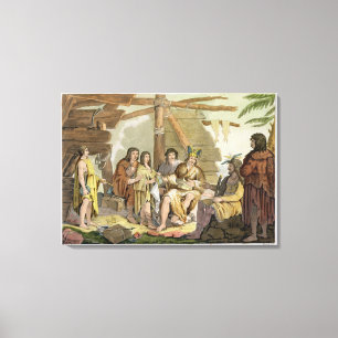 Indians trading with La Perouse in Canada (colour Canvas Print