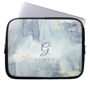 Indicolite Gold Glitter Watercolor Customisable Laptop Sleeve