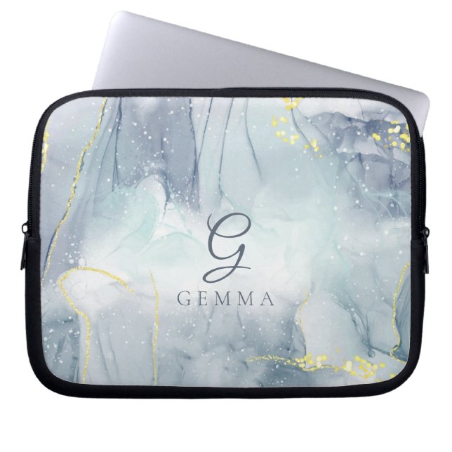 Indicolite Gold Glitter Watercolor Customisable Laptop Sleeve (Front)