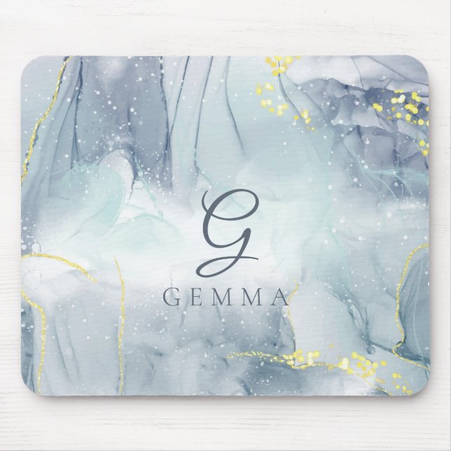 Indicolite Gold Glitter Watercolor Customisable Mouse Mat (Front)