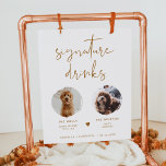 INDIE Boho 2 Photo Pet Signature Drink  Poster<br><div class="desc">This signature drink sign features two photo slots, an edgy handwritten font, and a modern minimalist design and a boho burnt orange and white colour combination. Easily change the font and background colour to match your event. This sign is perfect for adding either a photo fo the bride and groom,...</div>