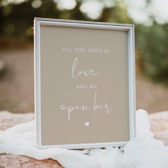 INDIE Boho Beige All You Need is Love and Open Bar Poster (Creator Uploaded)
