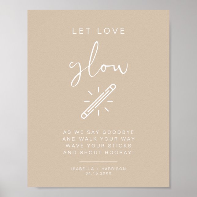 INDIE Boho Beige Let Love Glow Wedding Sign (Front)