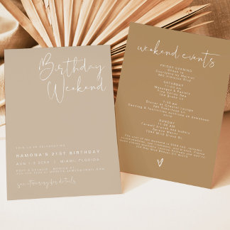 INDIE Boho Beige Taupe Desert Birthday Itinerary Invitation