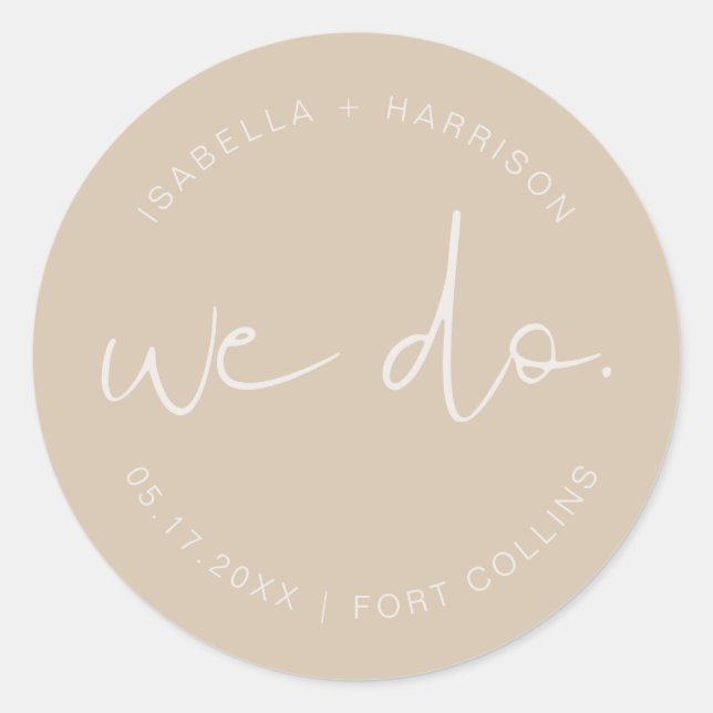 INDIE Boho Beige Wedding Classic Round Sticker (Front)
