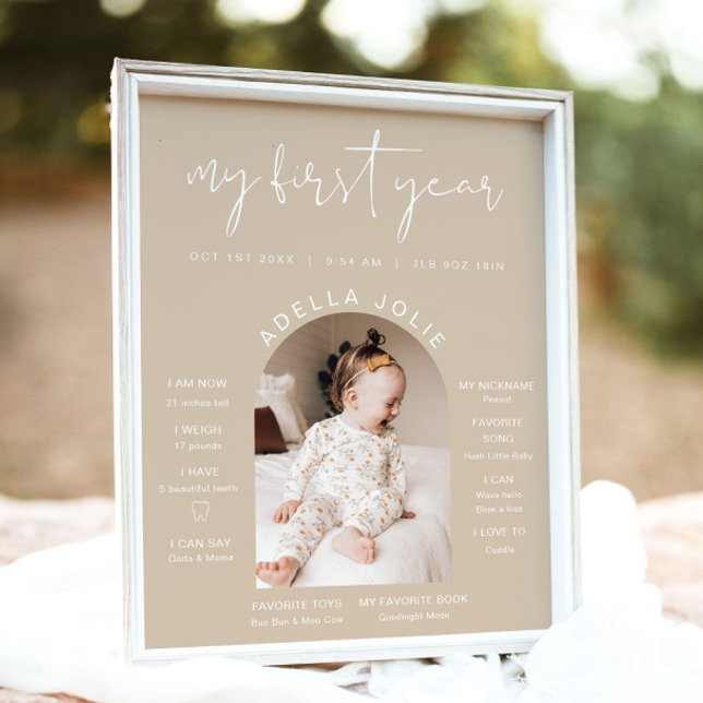 INDIE Boho Cream Arch Photo First Year Milestone Poster (Creator Uploaded)