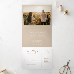INDIE Boho Creamy Beige Earth Tone Wedding Tri-Fold Invitation