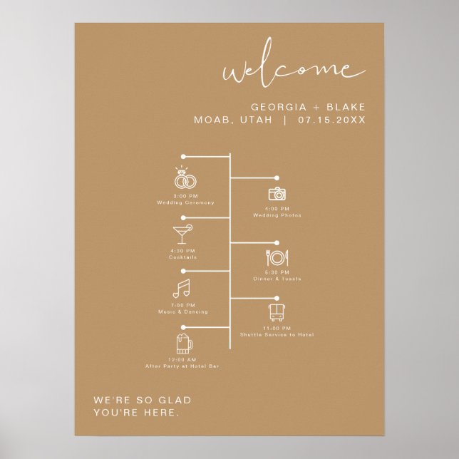 INDIE Boho Earth Tone Wedding Icon Timeline Poster (Front)