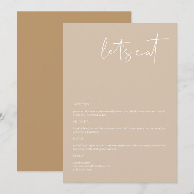 INDIE Boho Earth Toned Beige 5x7" Let's Eat Menu (Front/Back)
