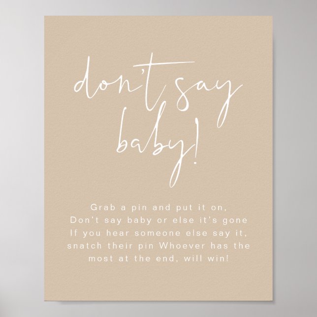 INDIE Boho Earth Toned Beige Don't Say Baby Sign (Front)