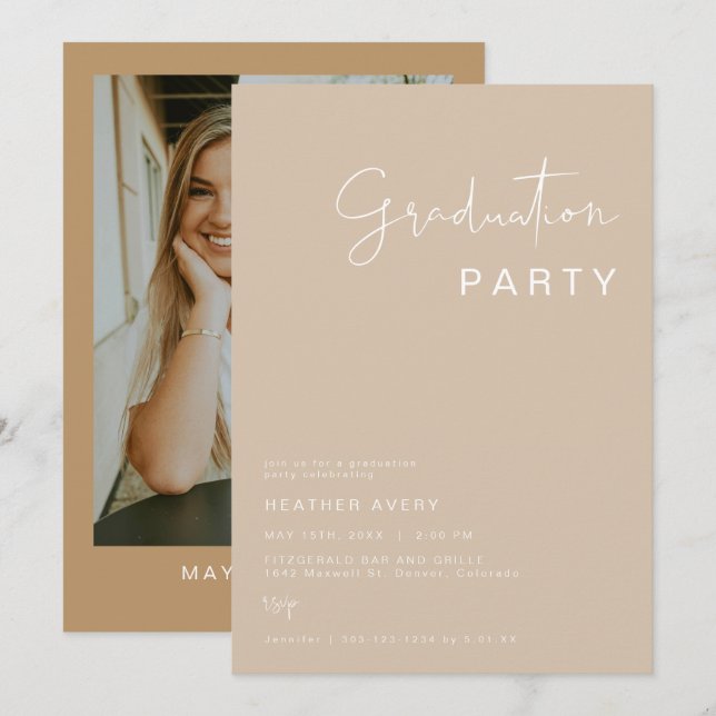 INDIE Boho Earth Toned Beige Graduation Party  Invitation (Front/Back)