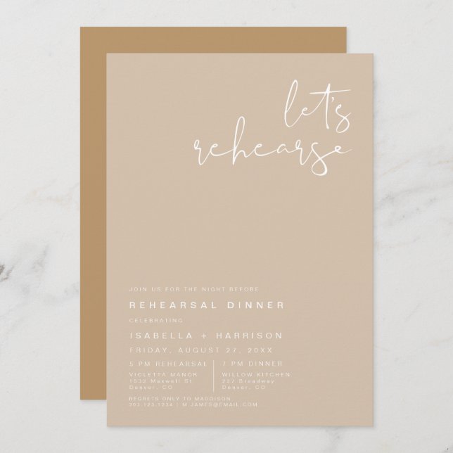 INDIE Boho Earth Toned Beige Rehearsal Dinner  Invitation (Front/Back)