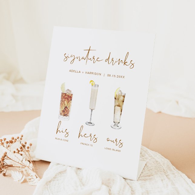 INDIE Boho Watercolor Cocktail Signature Drink  Pe Pedestal Sign (Creator Uploaded)
