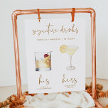 INDIE Boho Watercolor Cocktail Signature Drink Poster<br><div class="desc">This signature drink sign features an edgy handwritten burnt orange font and modern minimalist design. The watercolor graphics are handmade and 15 popular drinks are included here in this listing. Click the 'edit using design tool' button in the personalisation section to see the drinks that are included. Each drink is...</div>