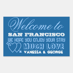 Indie hearts navy type out of town gift bag favour rectangular sticker