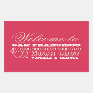 Indie hearts red type out of town gift bag favour rectangular sticker