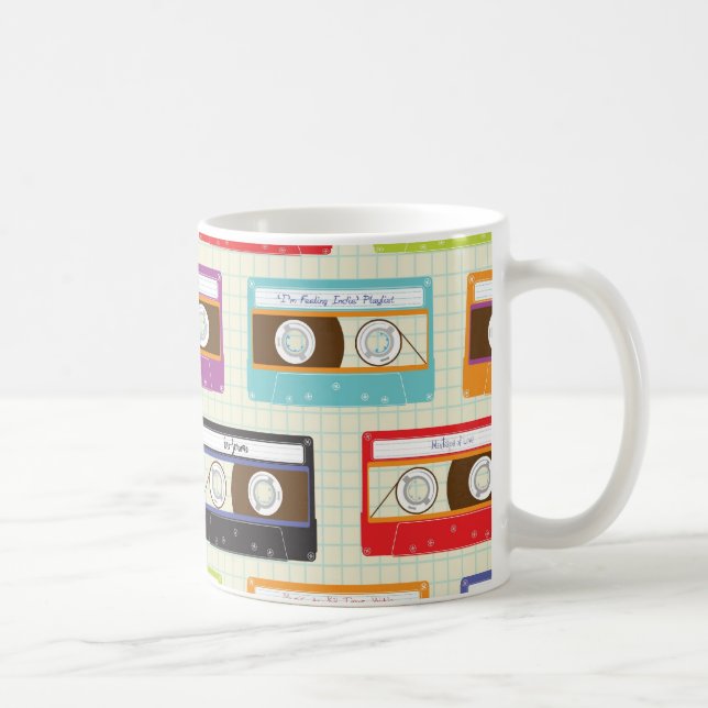 Indie Mixtapes Retro 80s Cassette Tape Pattern Coffee Mug (Right)
