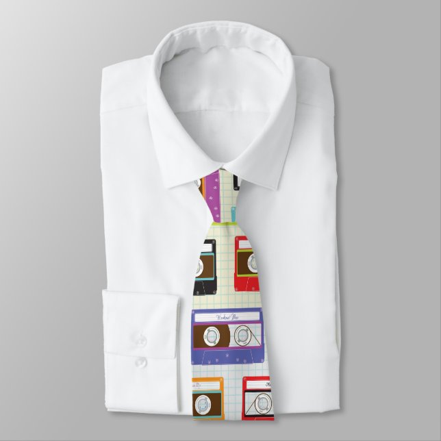 Indie Mixtapes Retro 80s Cassette Tape Pattern Tie (Tied)