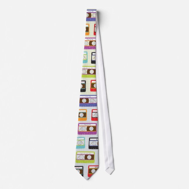 Indie Mixtapes Retro 80s Cassette Tape Pattern Tie (Front)