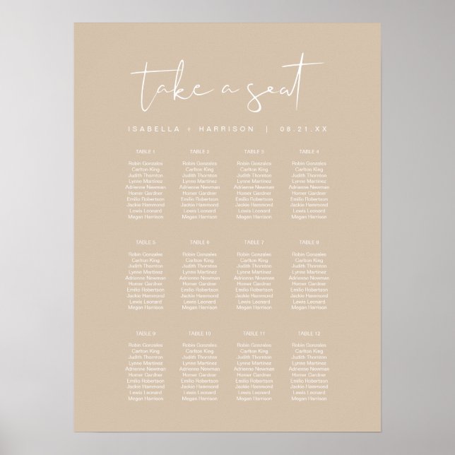 INDIE Modern Bohemian Beige Wedding Seating Chart (Front)