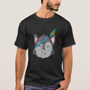 Indigenous Animal with Headband Racoon or Cat T-Shirt