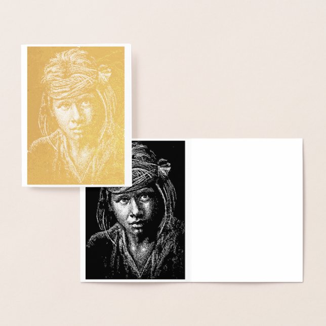 Indigenous Boy American Gold Foil Note Card (Display)