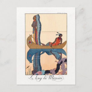 indigenous couple in a canoe postcard