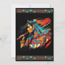 indigenous Girl Playing Flute Horses Invitations