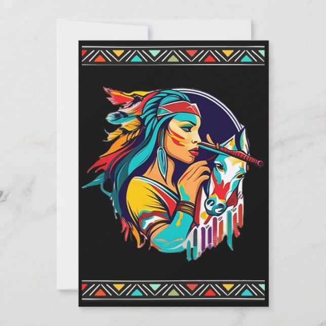 indigenous Girl Playing Flute Horses Invitations (Front)