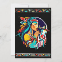 indigenous Girl Playing Flute Horses Invitations