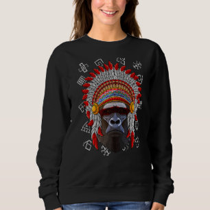 Indigenous Gorilla Native American Indian Headdres Sweatshirt