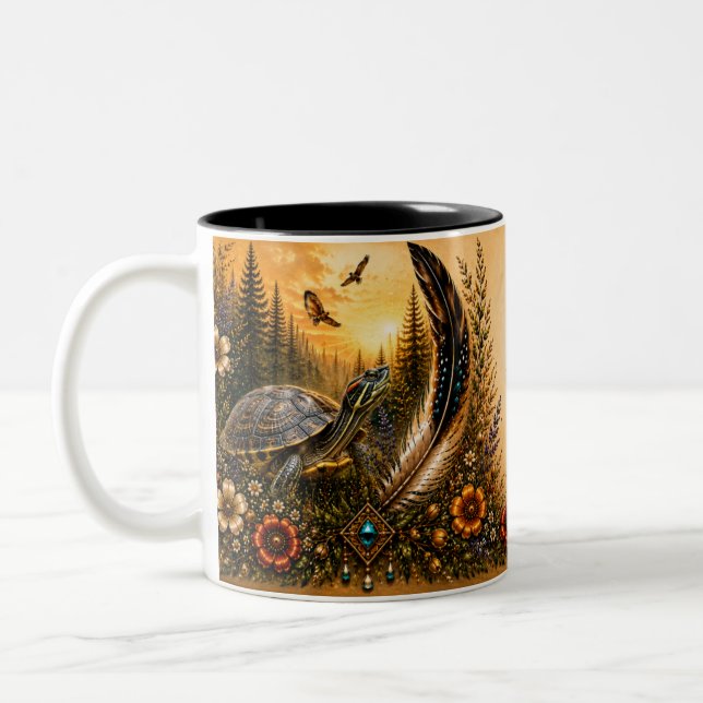 Indigenous Heritage Turtle  Two-Tone Coffee Mug (Left)