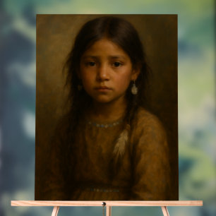 Indigenous-Inspired Portrait of a Young Girl Wall Acrylic Sign