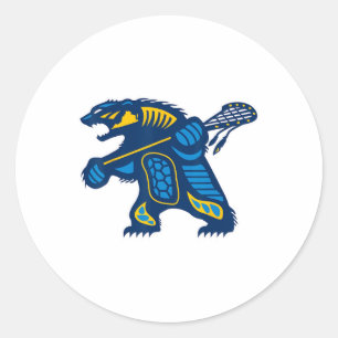 Indigenous Lacrosse Bear  Classic Round Sticker