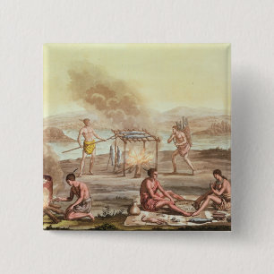 Indigenous natives from Florida preparing and cook 15 Cm Square Badge