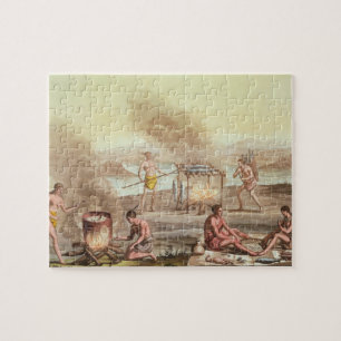Indigenous natives from Florida preparing and cook Jigsaw Puzzle